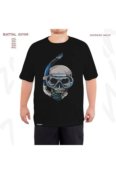 ZOKAWEAR Tricou negru supradimensionat cu imprimeu cu schelet pentru înotător