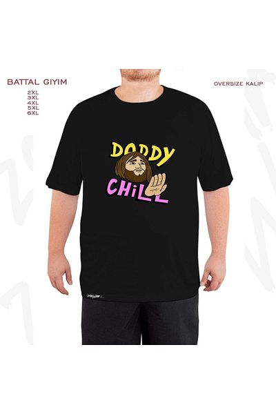 ZOKAWEAR Μαύρο μπλουζάκι με στάμπα 'Daddy Chill' Oversize - Battal Fit
