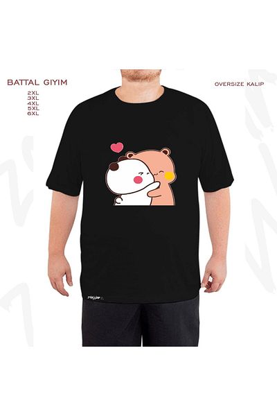 ZOKAWEAR Oversize Bubu Dudu, Cute Couple Cartoon Printed Oversize (Bol) Fit Black T-Shirt