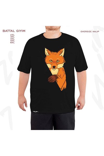 ZOKAWEAR Μαύρο μπλουζάκι Oversize Fox Printed Battal (Bol) Mold