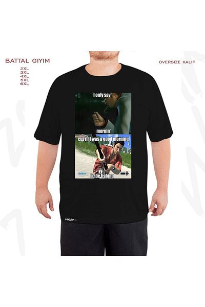 ZOKAWEAR Oversize Good Morning Yakuza Meme Printed Battal (Bol) Mold Μαύρο T-Shirt