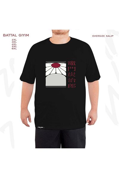ZOKAWEAR Demon Slayer Printed Oversize Μαύρο T-Shirt - Tanjiro Earring Patterned, King Fit