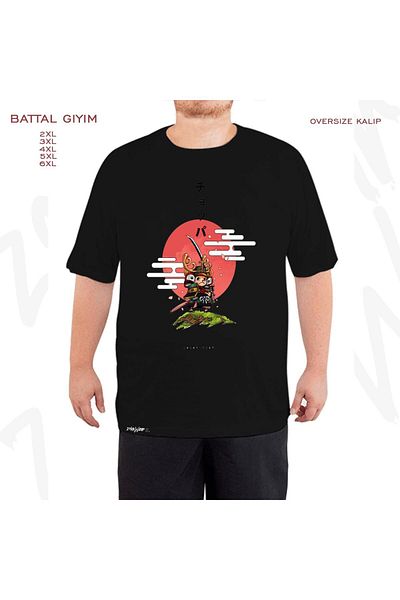 ZOKAWEAR Υπερμεγέθη Samurai Chopper Printed Battal (Bol) Mold Μαύρο T-Shirt