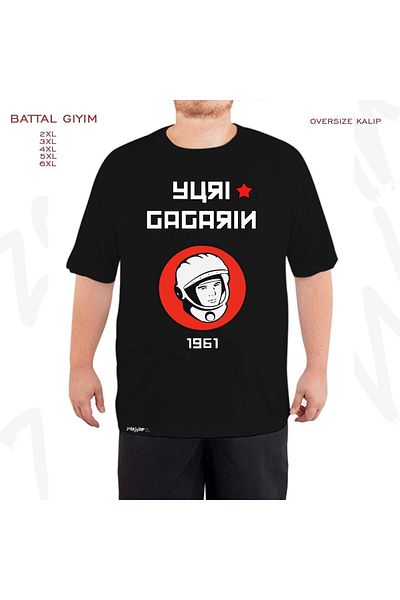 ZOKAWEAR Yuri Gagarin - Cccp Space Printed Black Oversize T-shirt