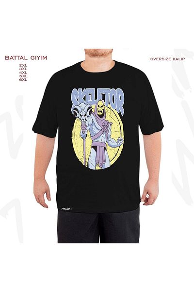 ZOKAWEAR Oversize Skeletor Printed Battal (Bol) Mold Μαύρο T-Shirt
