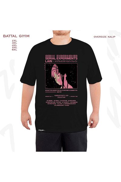 ZOKAWEAR Serial Experiments Lain Aesthetic Printed - Battal Mold Μαύρο T-Shirt