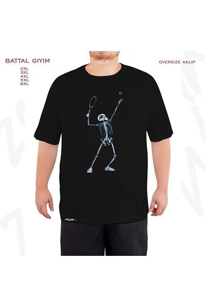 ZOKAWEAR Μαύρο μπλουζάκι μεγάλου μεγέθους με τυπωμένο σκελετό τένις