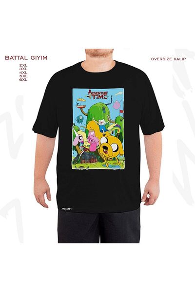 ZOKAWEAR Μαύρο μπλουζάκι Oversize Adventure Time Printed Battal (Bol) Mold