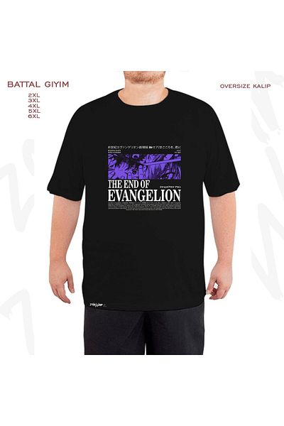 ZOKAWEAR Oversize The End Of Evangelion Printed Battal (Bol) Mold Μαύρο T-Shirt