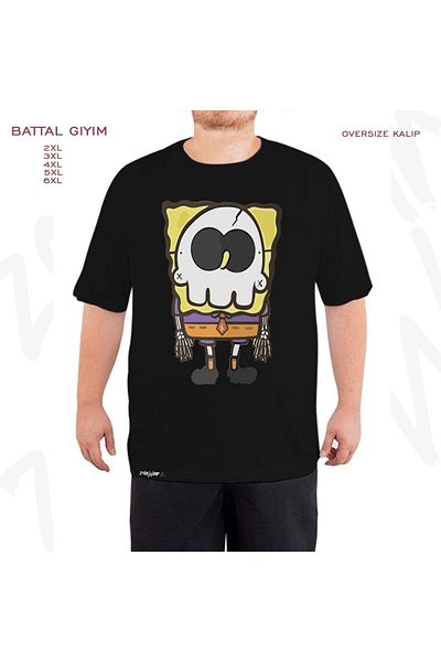 ZOKAWEAR Μαύρο μπλουζάκι Oversize SpongeBob Skeleton με στάμπα μεγάλου μεγέθους (Bol)