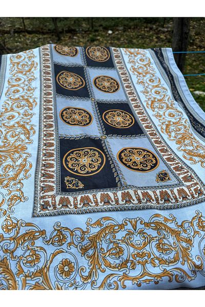 shalby Vera Patterned Cotton Soft Hijab Shawl - White/Gold