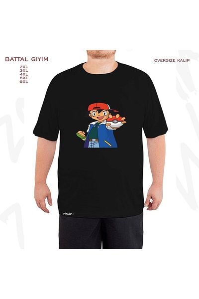 ZOKAWEAR Tricou supradimensionat Pokemon Ash Printed Battal (Bol) Mold Black