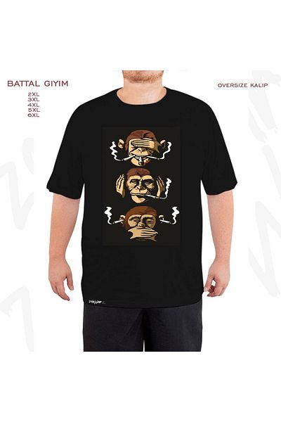 ZOKAWEAR Μαύρο μπλουζάκι Oversize Smoking 3 Monkeys με στάμπα μεγάλου μεγέθους