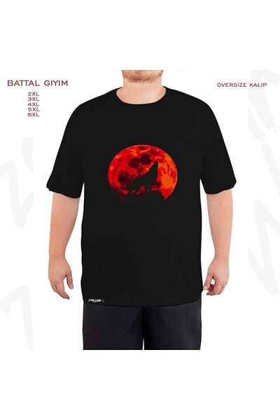ZOKAWEAR Μαύρο μπλουζάκι Oversize Wolf Full Moon με στάμπα μεγάλου μεγέθους (πολύ)
