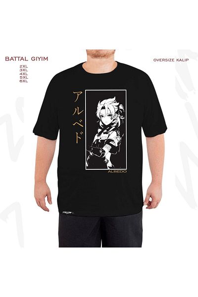 ZOKAWEAR Oversize Albedo Game Genshin Impact Printed Battal (Bol) Mold Μαύρο T-Shirt