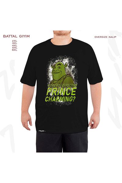 ZOKAWEAR Imprimat fermecător Shrek Prince - Tricou negru cu potrivire mare