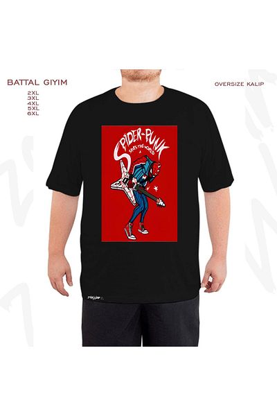 ZOKAWEAR Oversize Spider Punk World Printed Battal (Bol) Mold Μαύρο T-Shirt