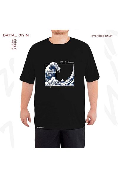 ZOKAWEAR Oversize The Great Fibonacci Wave Printed Oversize (Bol) Mold Μαύρο T-Shirt
