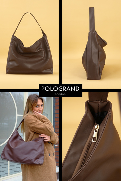 POLOGRAND London Оригинална луксозна мека кожена голяма обемна водоустойчива стилна пазарска чанта и чанта за рамо