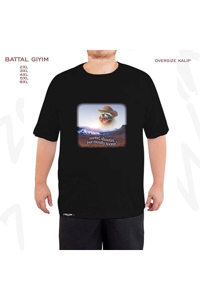 ZOKAWEAR Φεβρουάριος 6 Τυπωμένο υπερμεγέθη μαύρο μπλουζάκι - Battal Fit