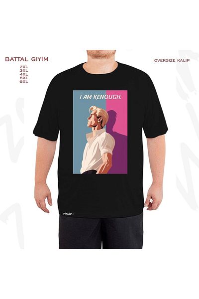 ZOKAWEAR Oversize I Am Kenough v2 εμπριμέ μαύρο μπλουζάκι με φόρμα μεγάλου μεγέθους