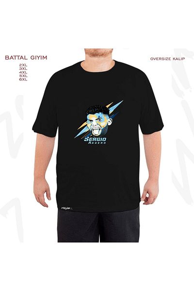 ZOKAWEAR Μαύρο μπλουζάκι Oversize Sergio Aguero με στάμπα μεγάλου μεγέθους
