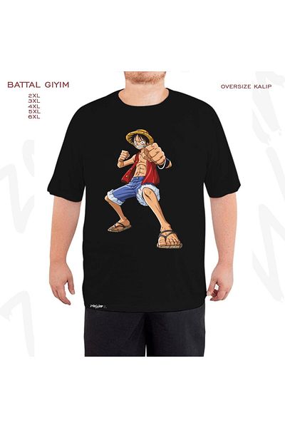 ZOKAWEAR Oversize One Piece Monkey D. Luffy Printed Battal (Bol) Mold Μαύρο T-Shirt