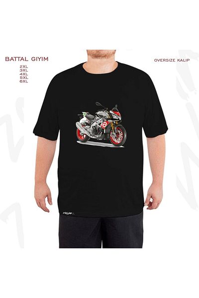 ZOKAWEAR Oversize Aprilia Printed Battal (Bol) Μαύρο T-Shirt