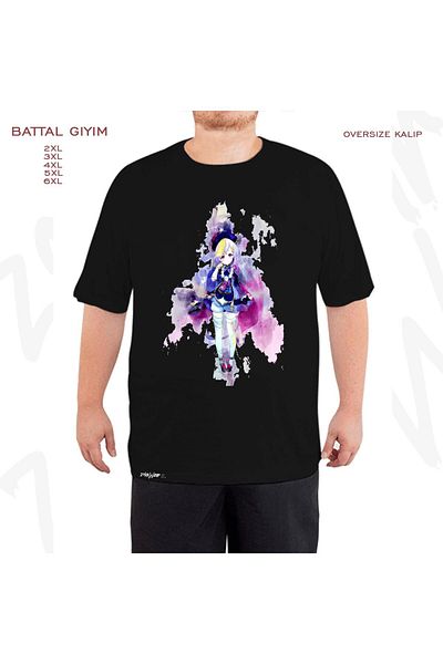 ZOKAWEAR Tricou oversize Genshin Impact Qiqi imprimat Battal (Bol) Mold negru