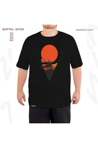 ZOKAWEAR Oversize Dune Arrakis Desert Printed Battal (Bol) Mold Μαύρο T-Shirt