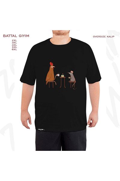 ZOKAWEAR Μαύρο μπλουζάκι Oversize Tea Party Printed Battal (Bol) Mold