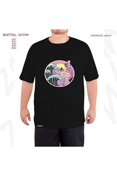 ZOKAWEAR Μαύρο μπλουζάκι Oversize Cat v2 με στάμπα μεγάλου μεγέθους