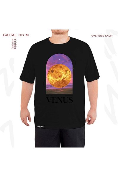 ZOKAWEAR Υπερμεγέθη Μαύρο T-Shirt με στάμπα Planet of Venus