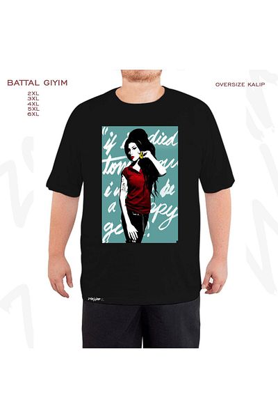 ZOKAWEAR Υπερμεγέθη εικονίδιο Amy Winehouse Printed Battal (Bol) Mold Μαύρο T-Shirt