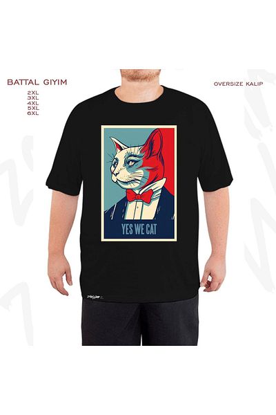 ZOKAWEAR Γάτα σε υπερμεγέθη κοστούμι Cat Printed Battal (Bol) Mold Μαύρο T-Shirt