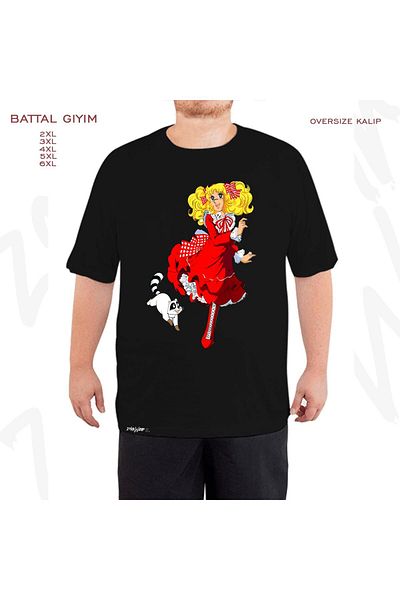 ZOKAWEAR Oversize Candy White And Klin Printed Battal (Bol) Mold Μαύρο T-Shirt