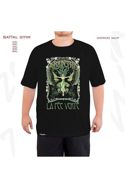 ZOKAWEAR Oversize Absinthe Printed Battal (Bol) Mold Μαύρο T-Shirt
