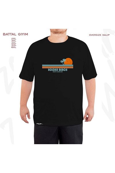 ZOKAWEAR Μαύρο μπλουζάκι Oversize Holden Beach North Carolina με στάμπα μεγάλου μεγέθους (πολύ)