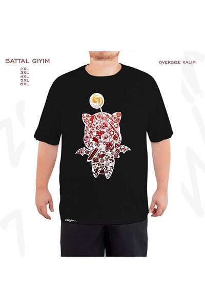 ZOKAWEAR Μαύρο μπλουζάκι Oversize Final Fantasy Moogle verse (ΚΟΚΚΙΝΟ) με στάμπα μεγάλου μεγέθους (Bol)