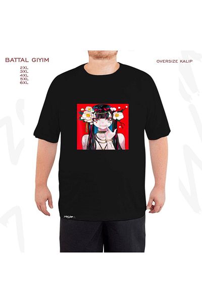 ZOKAWEAR Υπερμεγέθη Anime Girl Ιαπωνικό Anime Printed Battal (Bol) Mold Μαύρο T-Shirt