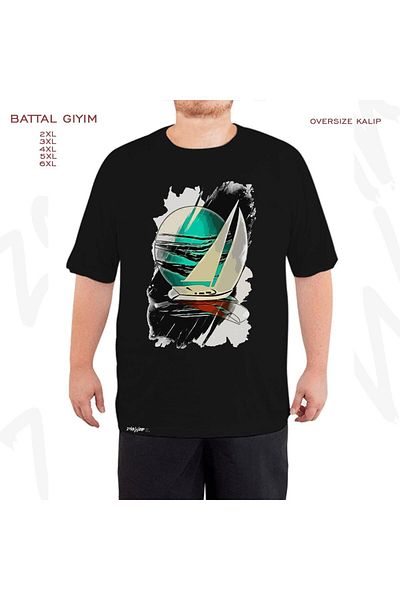 ZOKAWEAR Μαύρο μπλουζάκι Oversize Sailing Sail Special Printed Battal (Bol) Mold