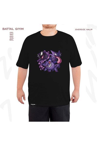 ZOKAWEAR Μαύρο μπλουζάκι με στάμπα χαρακτήρων Pokemon Haunter Oversize