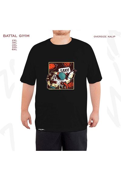 ZOKAWEAR Μαύρο μπλουζάκι μεγάλου μεγέθους με θέμα το ταξί με διαστημικό θέμα