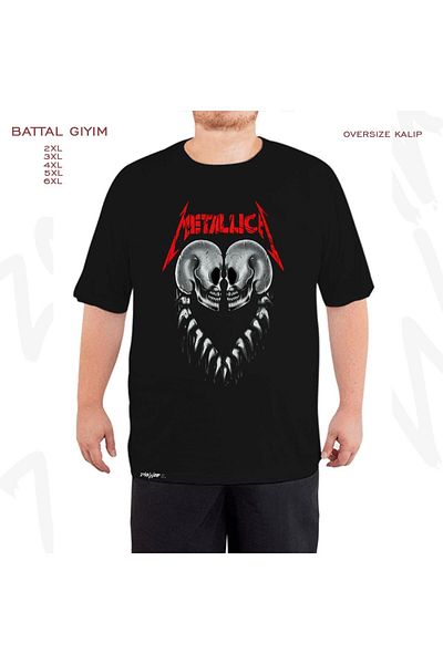 ZOKAWEAR Tricou supradimensionat Metallica, cu două cranii imprimate Battal (Bol) Mold negru