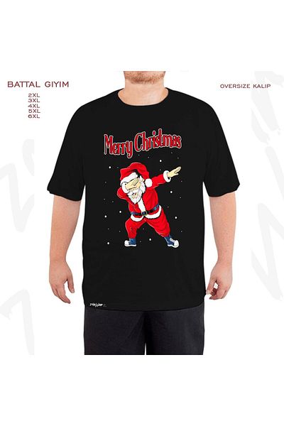 ZOKAWEAR Oversize Χριστουγεννιάτικο Merry Printed Μαύρο T-Shirt με φόρμα μεγάλου μεγέθους