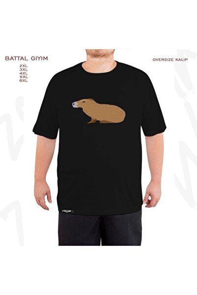 ZOKAWEAR Oversize Capybara v3 Printed Battal (Bol) Μαύρο T-Shirt