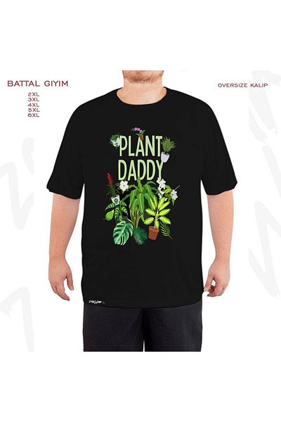 ZOKAWEAR Oversize House Plant Daddy Printed Battal (Bol) Mold Μαύρο T-Shirt