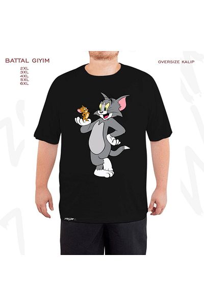 ZOKAWEAR Υπερμεγέθη Μαύρο T-Shirt με στάμπα Tom And Jerry