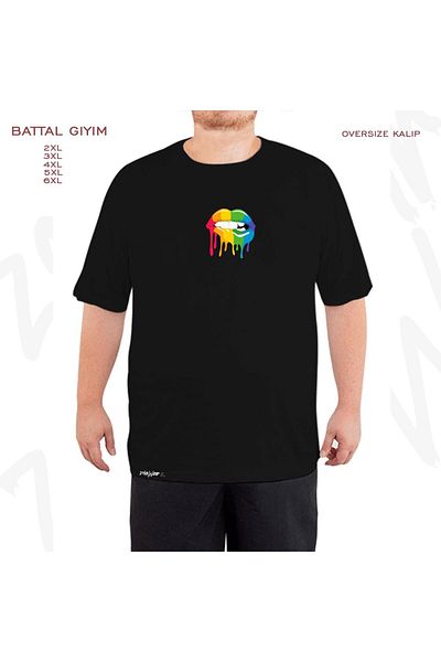 ZOKAWEAR Oversize Rainbow Color Lip Printed Oversize (Bol) Mold Μαύρο T-Shirt