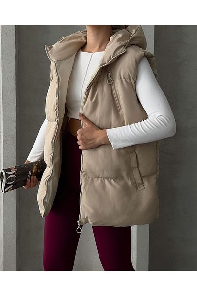 MEYASU Women's 3-Pocket Hooded Sleeveless Puffer Vest